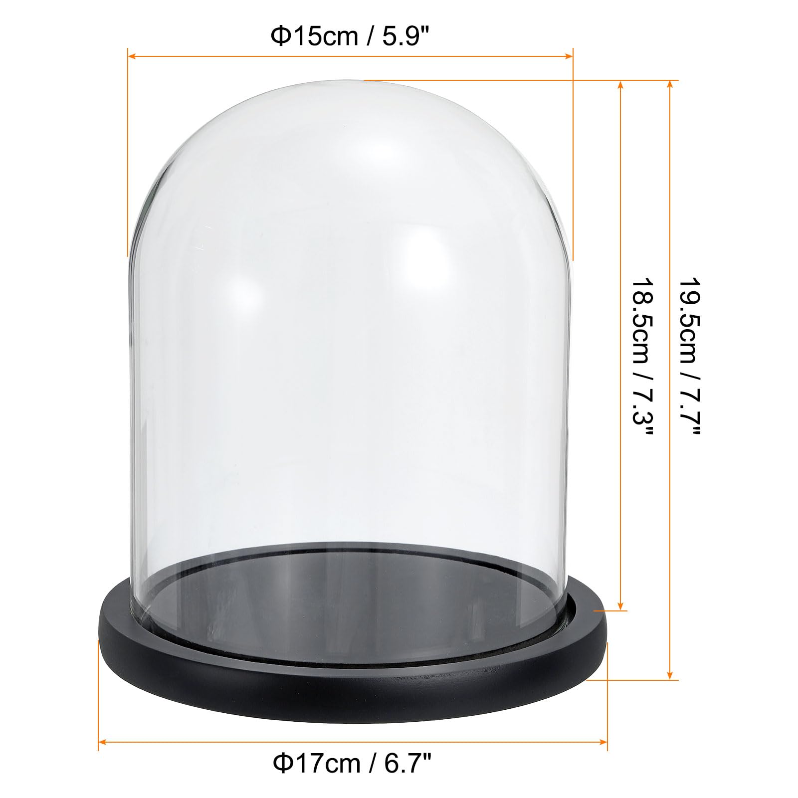 PATIKIL 7.3"x5.9" Clear Cloche Glass Dome, Glass Bell Jar Display Case Tabletop Centerpiece with Black Wooden Base for Christmas Home Decor