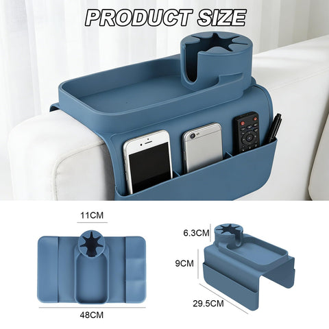 Sofa Arm Tray - Silicone Non-Slip Armchair Tray Caddy, Arm Chair Armrest Table Trays, with Double Side Pockets, Sofa Organiser for Cups, Phones