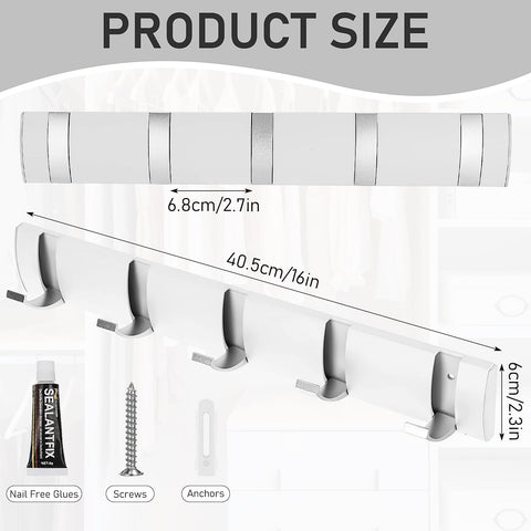 2 Pack Wall Mounted Floating Coat Rack, Wall Rack with 5 Retractable Hooks