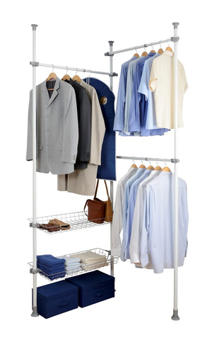WENKO 50611100 Telescopic clothes rack system Herkules Duo - adjustable organisation system, coat rack system, Steel, 164-215 x 165-300 x 38 cm, White