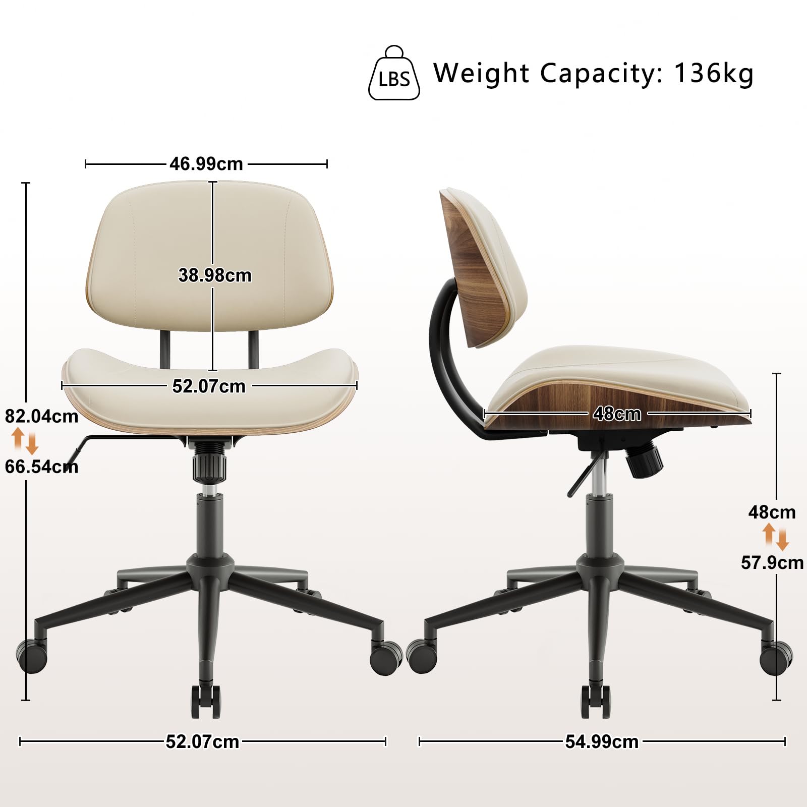 BERYTH Office Chair Comfy Small Ergonomic Office Chair with Wheels Desk Chair Modern Swivel With Adjustable Height Capacity up to 136 kg Study