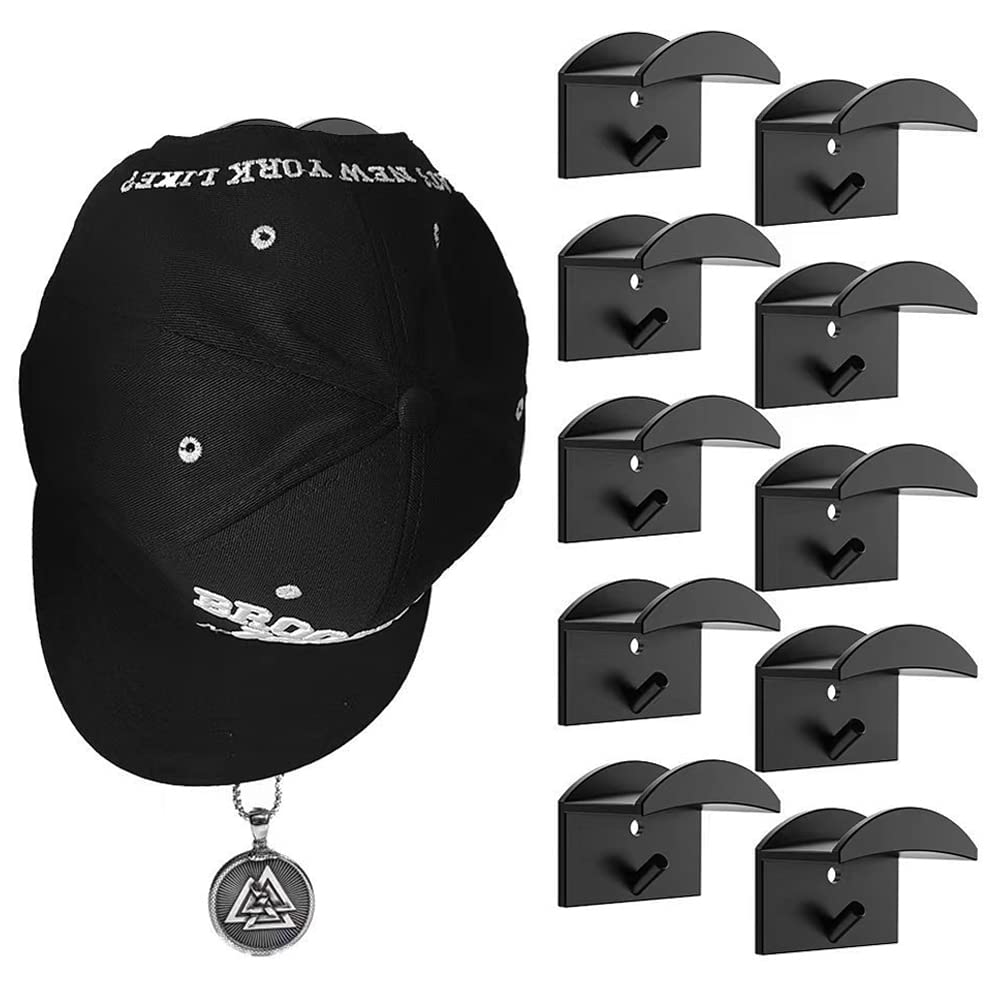 MOSTRUST Upgraded Adhesive Hat Hooks for Wall Mount with Screws(10-Pack), Hat Rack Special for Baseball Caps