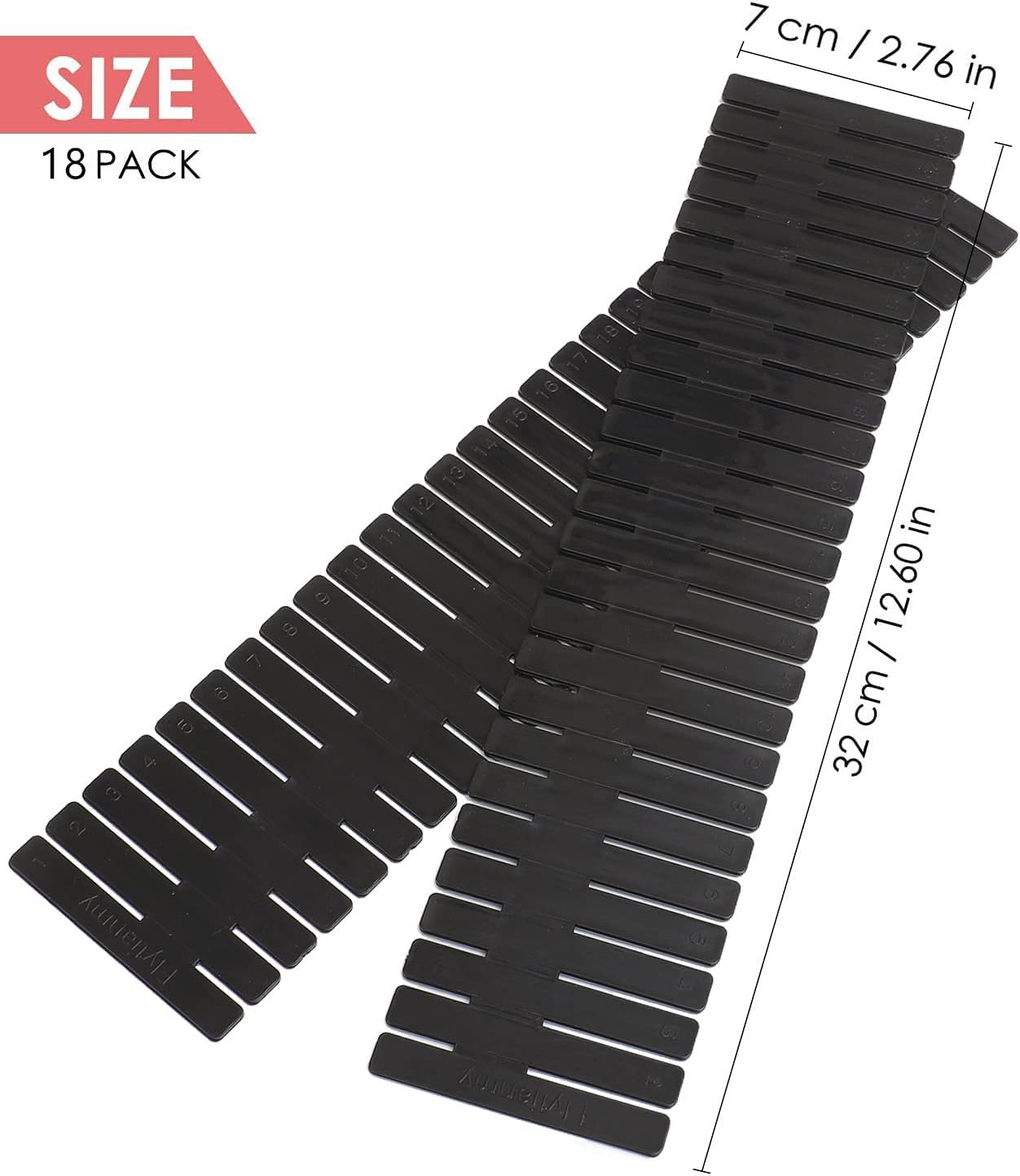Flytianmy 18Pcs Drawer Dividers, Adjustable Drawer Organizer for Socks, Underwear, Makeup, Can Help Tidy Kitchen, Bedroom, Dresser Black