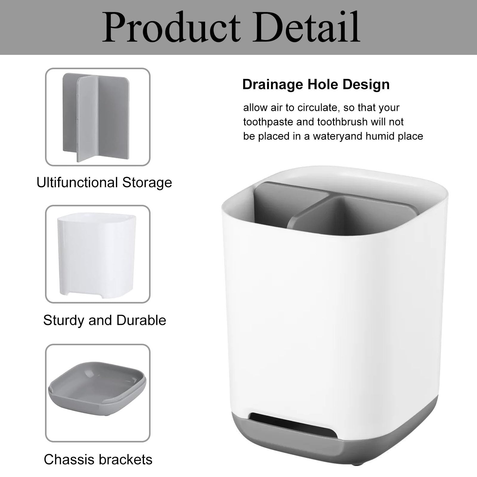 Toothbrush Holder, 3 Slots Toothbrush Organizer with Drainage Holes