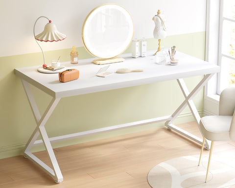 IBF White Computer Desk, Modern Home Office Desk for Writing Work Study, Simple Wooden Metal Pc Gaming Desk in Bedroom