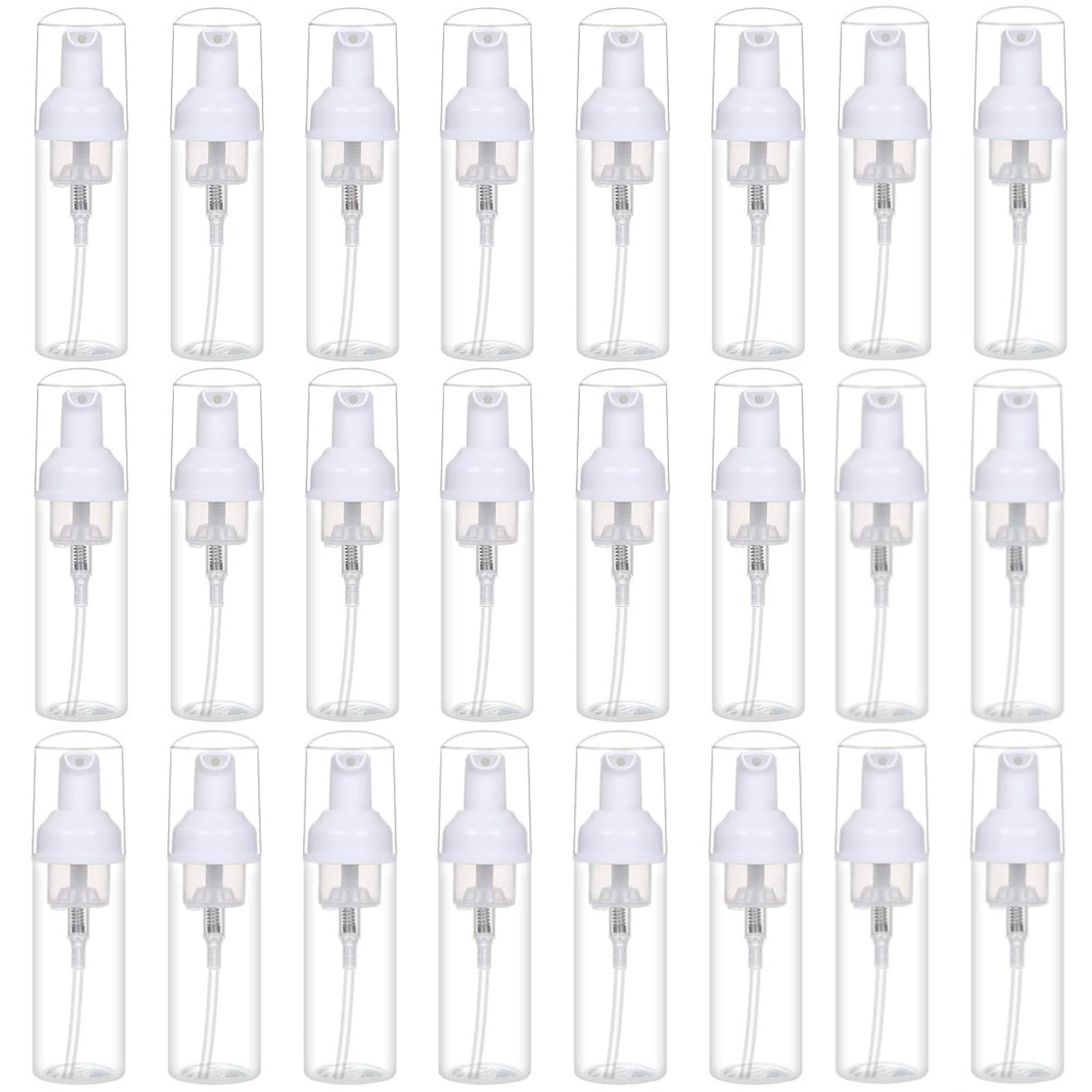 TQIOQIY Foam Pump Bottle Dispenser, 60ml Clear Plastic, 24-Pack Travel Size Refillable Bottles for Hand Soap, Shampoo, Lash Cleanser, Liquid Solutions