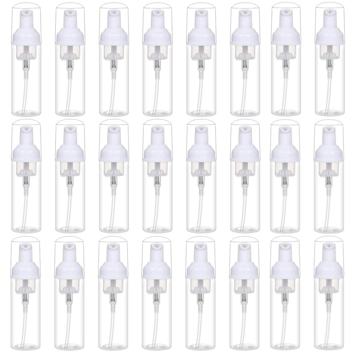 TQIOQIY Foam Pump Bottle Dispenser, 60ml Clear Plastic, 24-Pack Travel Size Refillable Bottles for Hand Soap, Shampoo, Lash Cleanser, Liquid Solutions