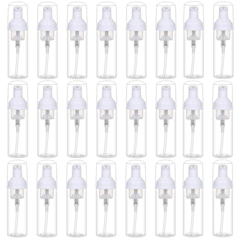 TQIOQIY Foam Pump Bottle Dispenser, 60ml Clear Plastic, 24-Pack Travel Size Refillable Bottles for Hand Soap, Shampoo, Lash Cleanser, Liquid Solutions