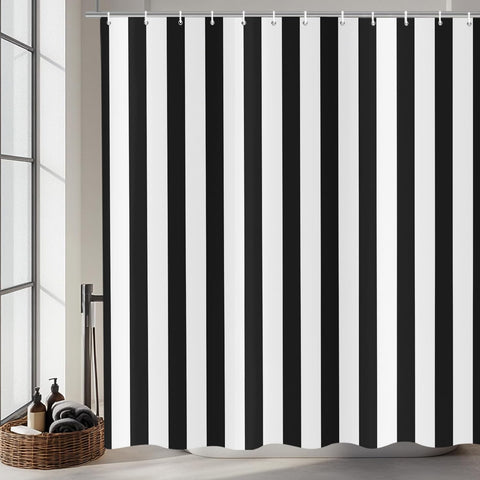 ASDCXZ Striped Shower Curtain 180x200 cm, Modern Minimalist Japanese Style Black White Vertical Stripes Waterproof Bath Curtain Polyester Textile