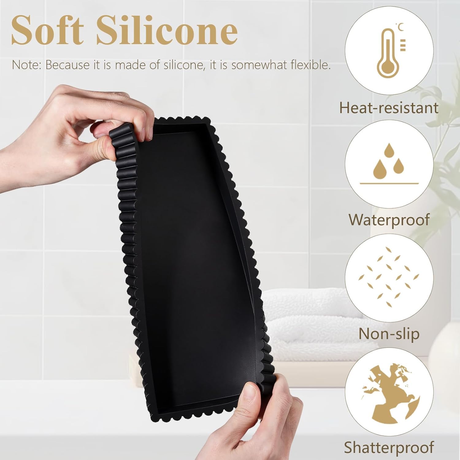 Silicone Bathroom Tray Small Vanity Organizer Rectangle Sink Caddy Sponge Holder Kitchen Counter Decor for Dish Soap, Perfume, Candle