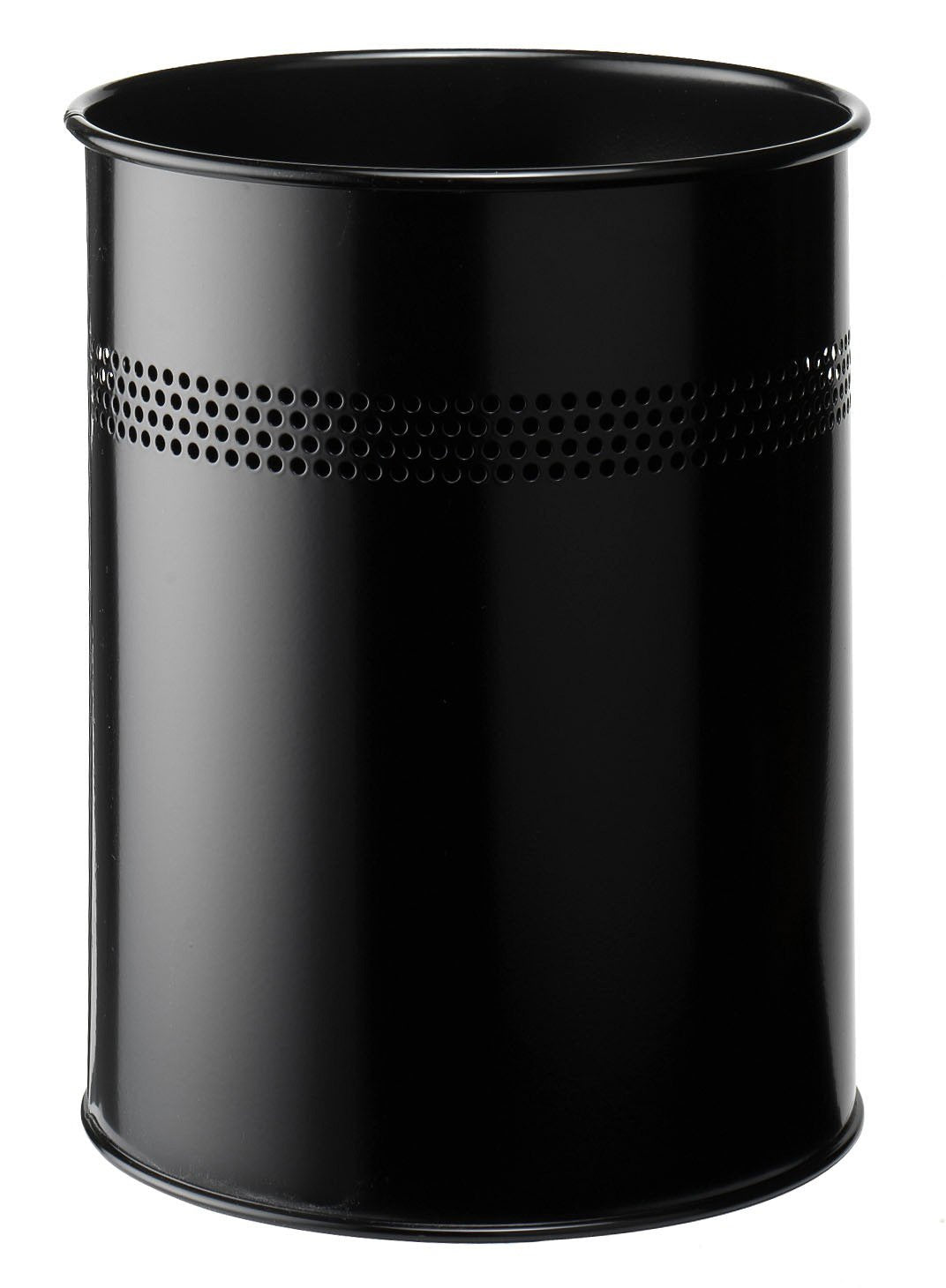 Durable Metal Round Waste Bin Black - 15 Litre Capacity - 30mm Perforated Ring Design - Waste Bin for Bedrooms, Offices, Bathrooms, etc.