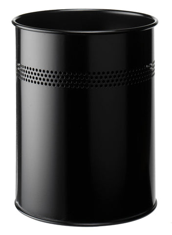 Durable Metal Round Waste Bin Black - 15 Litre Capacity - 30mm Perforated Ring Design - Waste Bin for Bedrooms, Offices, Bathrooms, etc.