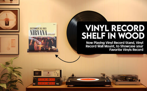 Decibelvibe Vinyl Record Shelf in Wood, Now Playing Stand, Wall Mount, to Showcase your Favorite Vinyls Record, Single and Double Vinyl Display.