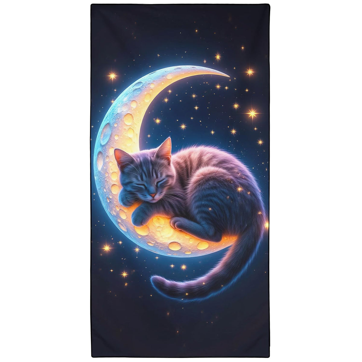 Violetpos Starry Moon Grey Cat Beach Towel for Kitty Lovers, Extra Large 180x90 cm 250GSM Microfibre, Sand Free Quick Dry