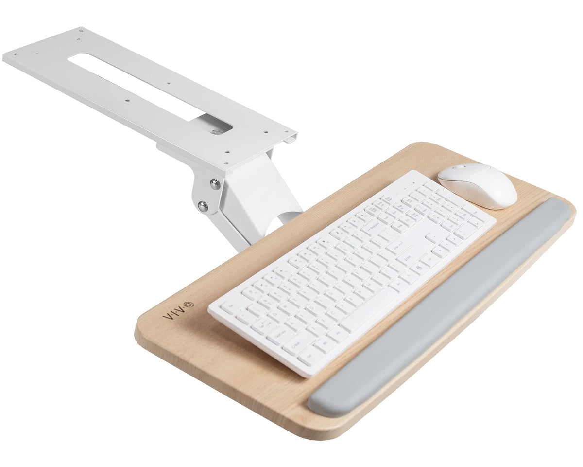 VIVO Adjustable Computer Keyboard and Mouse Platform Tray Ergonomic Under Table Desk Mount Drawer Underdesk Shelf, Light Wood, MOUNT-KB03C