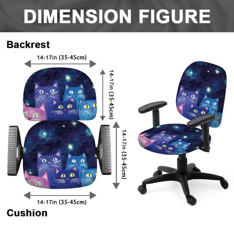 Hobbspring Polyester Office Chair Cover Set 2pcs Galaxy Cat Print Chair Covers Cat with Star Stretchable Chair Covers for Universal Desk Rotating
