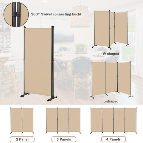 Angel Living 3 Panels Folding Room Divider, Privacy Screen Composed of Polyester Fabric and Sturdy Iron Frame