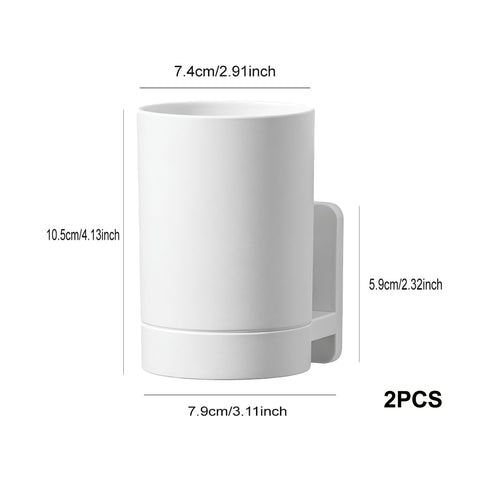 2 Pcs Wall Mounted Toothbrush Holder, Self Adhesive Tooth Brushing Holder Multifunction Tooth Mug Toothpaste Accessories Sets No Drilling for Home