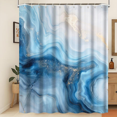 Xiaoterna Marble Shower Curtain Blue Marble Shower Curtain Modern Abstract Blue Gold Marble Waterproof Bathroom Curtain Modern Luxury Art Shower
