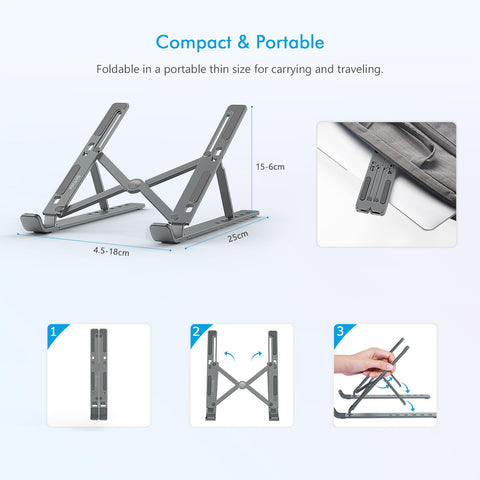 BoYata Laptop Stand, 6-Level Height Adjustable Portable Laptop Riser, Grey