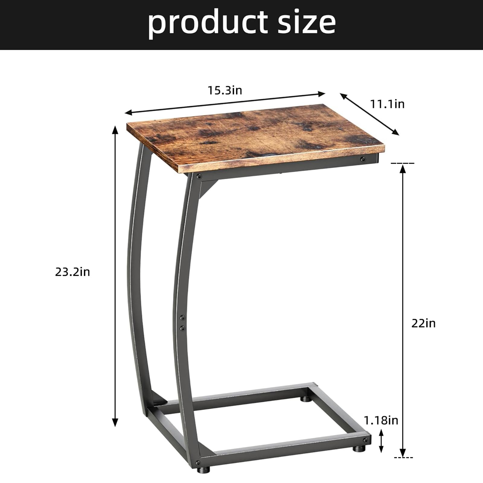 LAKEMID C Shaped Side Table,C Table End Table,Small Sofa Table with Metal Frame,Couch Table for Small Spaces, TV Tray Table for Living Room Bedroom