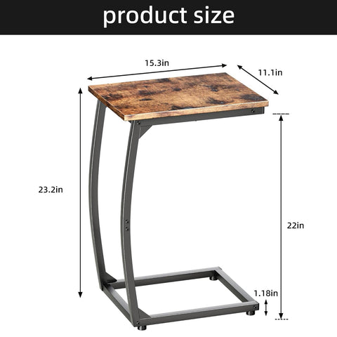 LAKEMID C Shaped Side Table,C Table End Table,Small Sofa Table with Metal Frame,Couch Table for Small Spaces, TV Tray Table for Living Room Bedroom