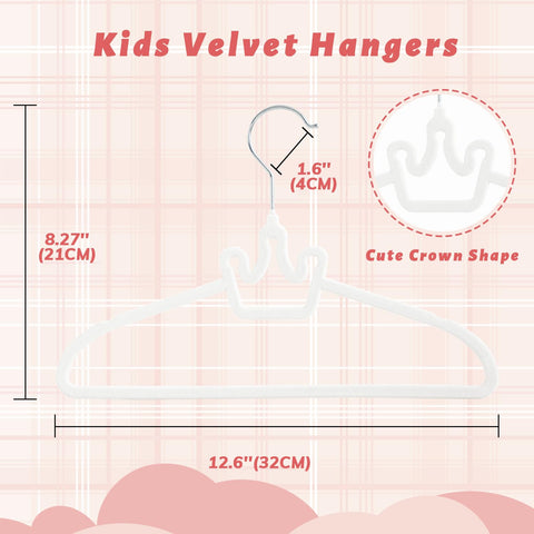 ManGotree 12.6" Kids Velvet Hangers Non-Slip Baby Hangers 20 Pack White