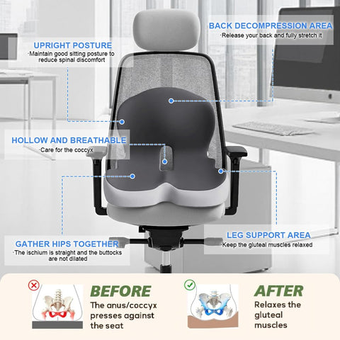 Ergonomic Memory Foam Seat Cushion for Office Car Gaming Chairs Dark Gray
