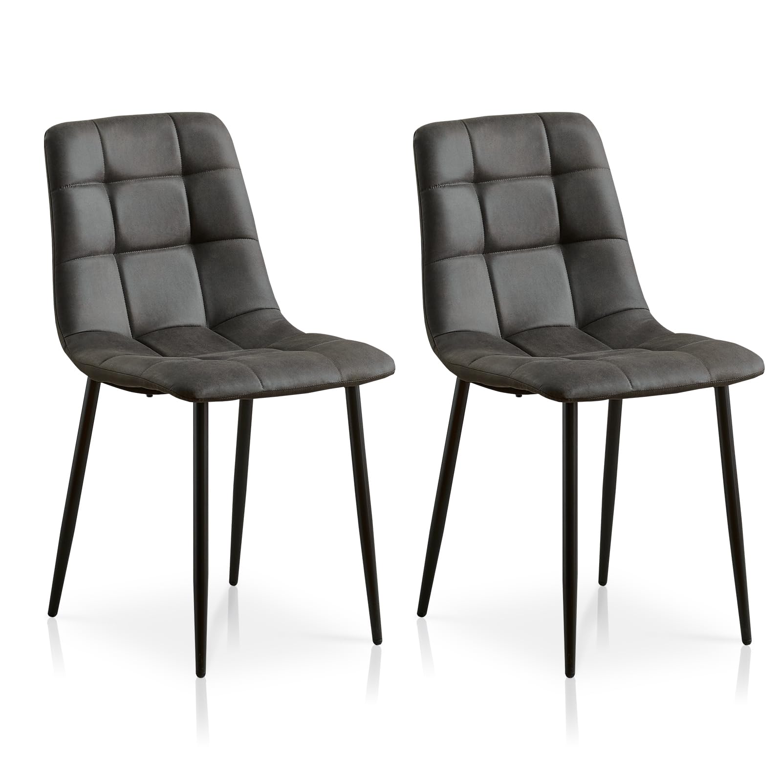 TUKAILAi Dining Chairs Set of 2 Grey Faux Suede Upholstered Seat Kitchen Chair with Backrest & Metal Legs Retro Leisure Chairs for Home Living Room
