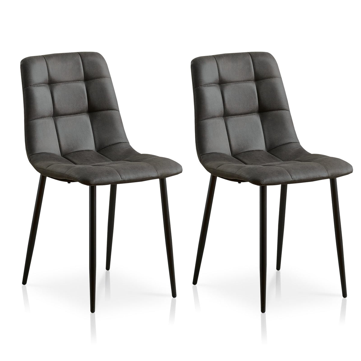 TUKAILAi Dining Chairs Set of 2 Grey Faux Suede Upholstered Seat Kitchen Chair with Backrest & Metal Legs Retro Leisure Chairs for Home Living Room