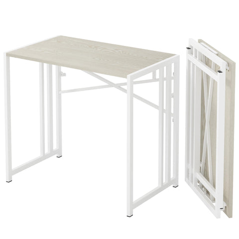 Lutown-Teen 90 cm Folding Small Desk, Natural and White