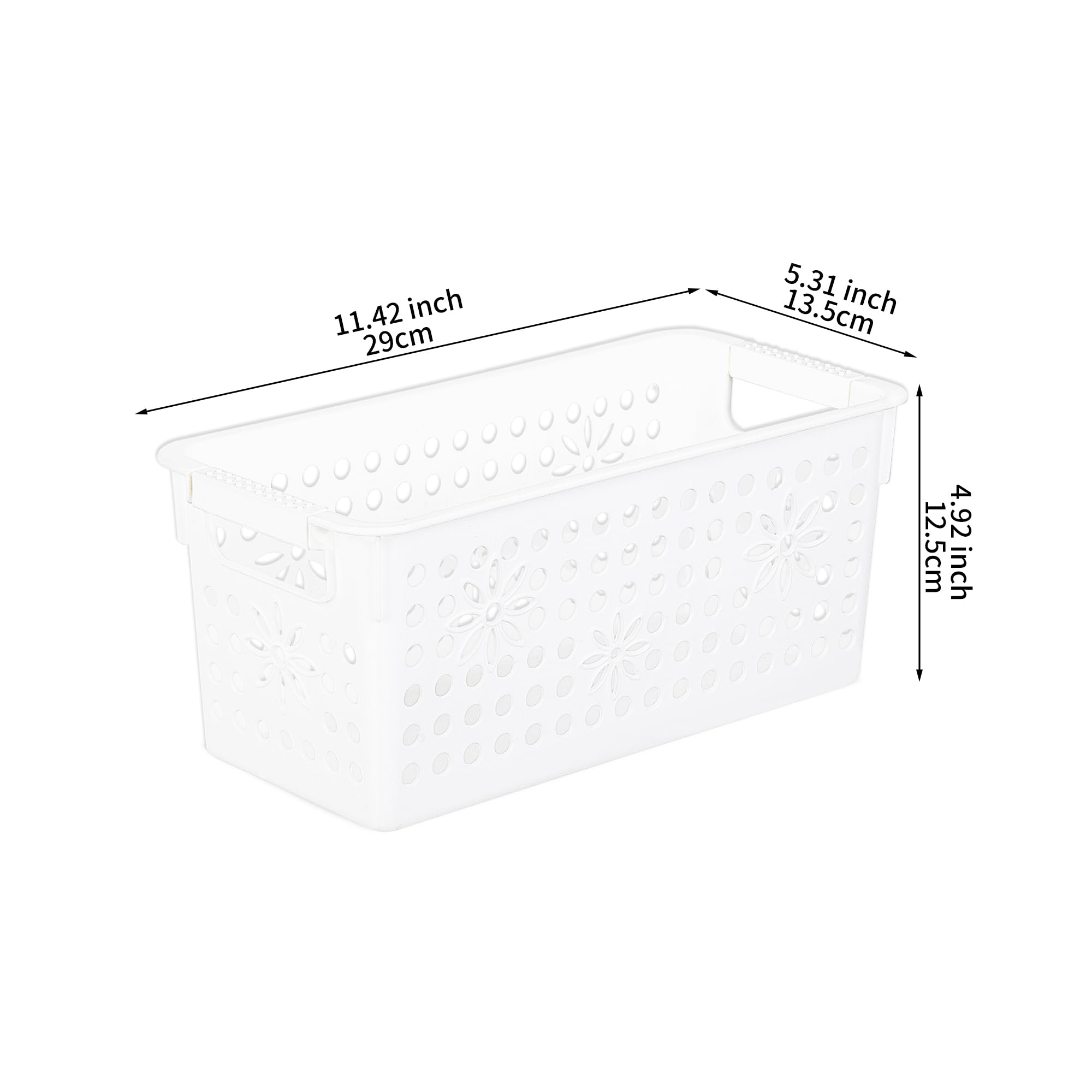 Cetomo Plastic Storage Box, Storage Baskets with Handle, Shelf Basket Organizer with Hole, Open Top Storage Bin for Home Kitchen Office, White