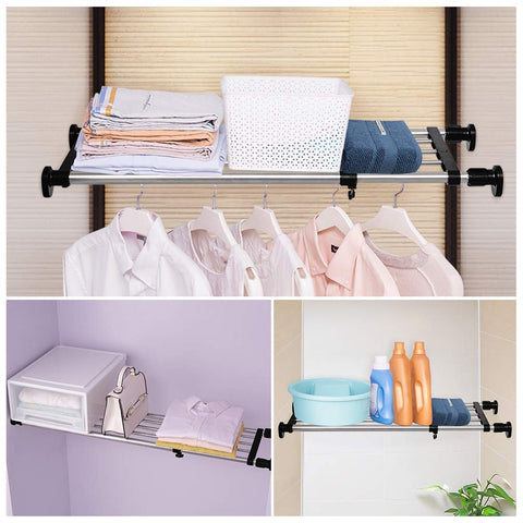 BAOYOUNI Expandable Closet Shelf Tension Rod Clothes Hanger Storage Rack Adjustable DIY Shelving Unit Cabinet Kitchen Bathroom Divider Separator