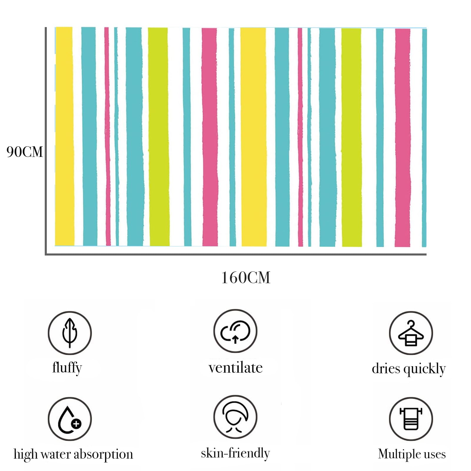 Large Quick Dry Microfibre Beach Towels for Adult,160X90cm Double Sides Pastel Stripe Bath Towel Travel Towels with Pocket,Lightweight Beach Towel