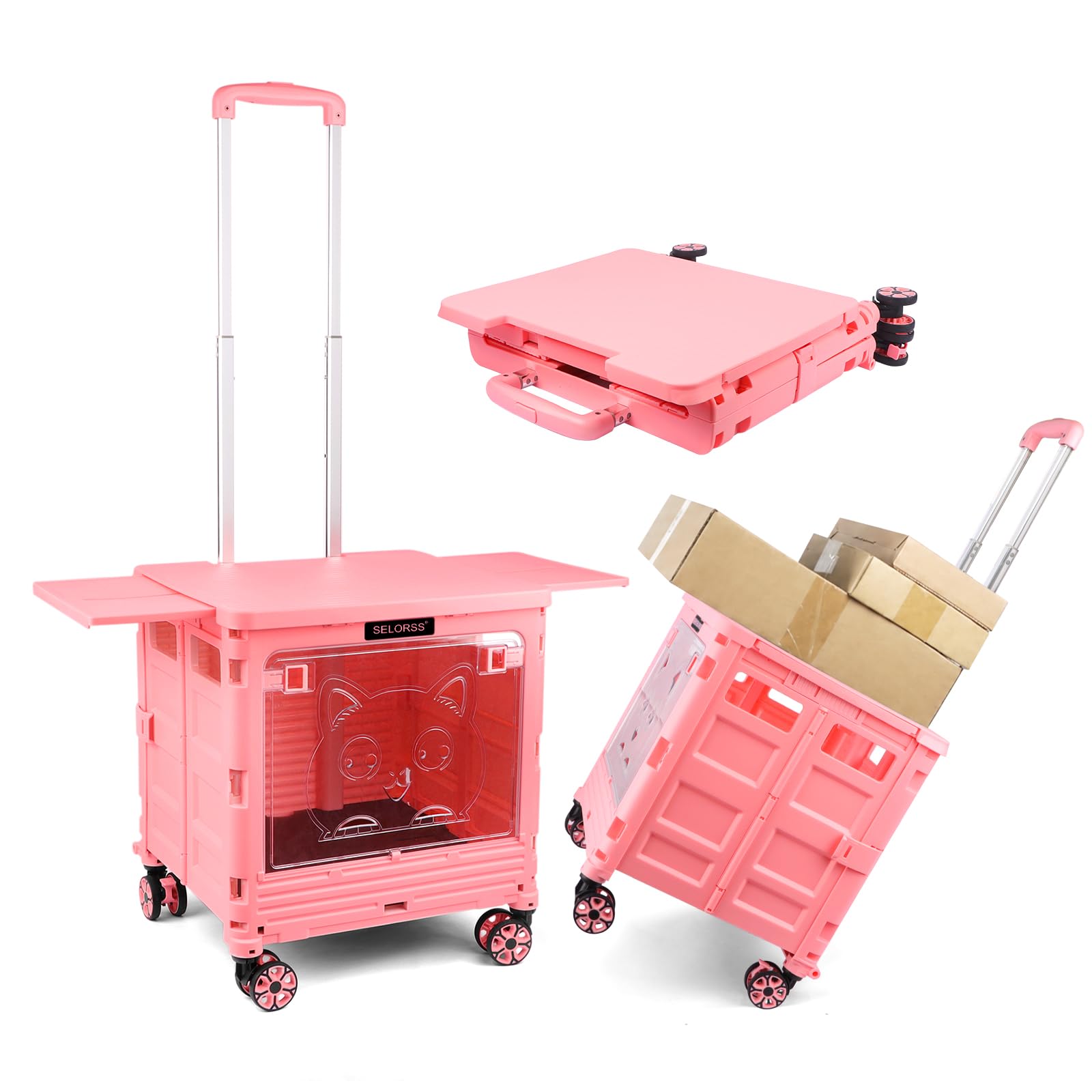 LexonElec x SELORSS BY16 Foldable Shopping Trolley on Wheels, Transparent Window Pet Stroller, Portable Wagons Carts