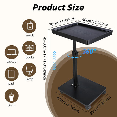 XUDREZ Adjustable Side Table, C Shaped Small Table with 4 Wheels 364° Swivel Tray, End Table for Living Room Bedroom Sofa Small Spaces (Black)