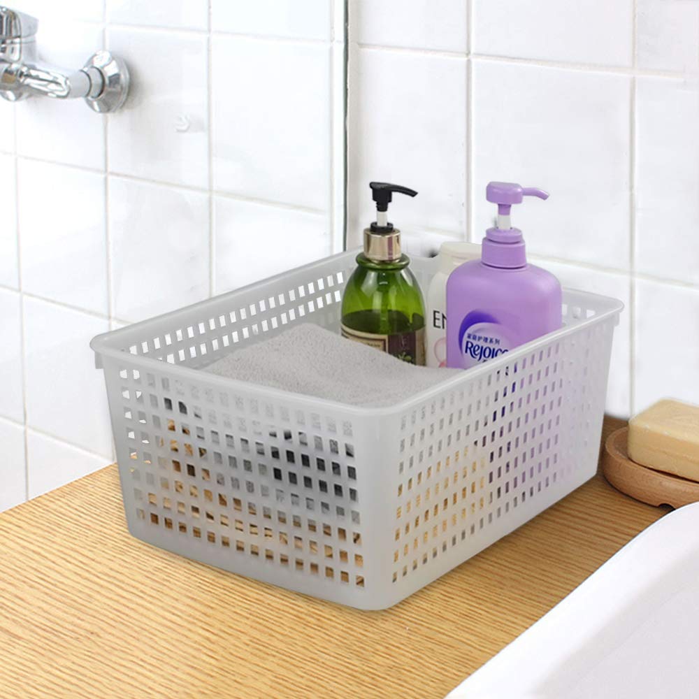 Dynko 4 Packs Large Storage Baskets, Plastic Weave Organizer Baskets