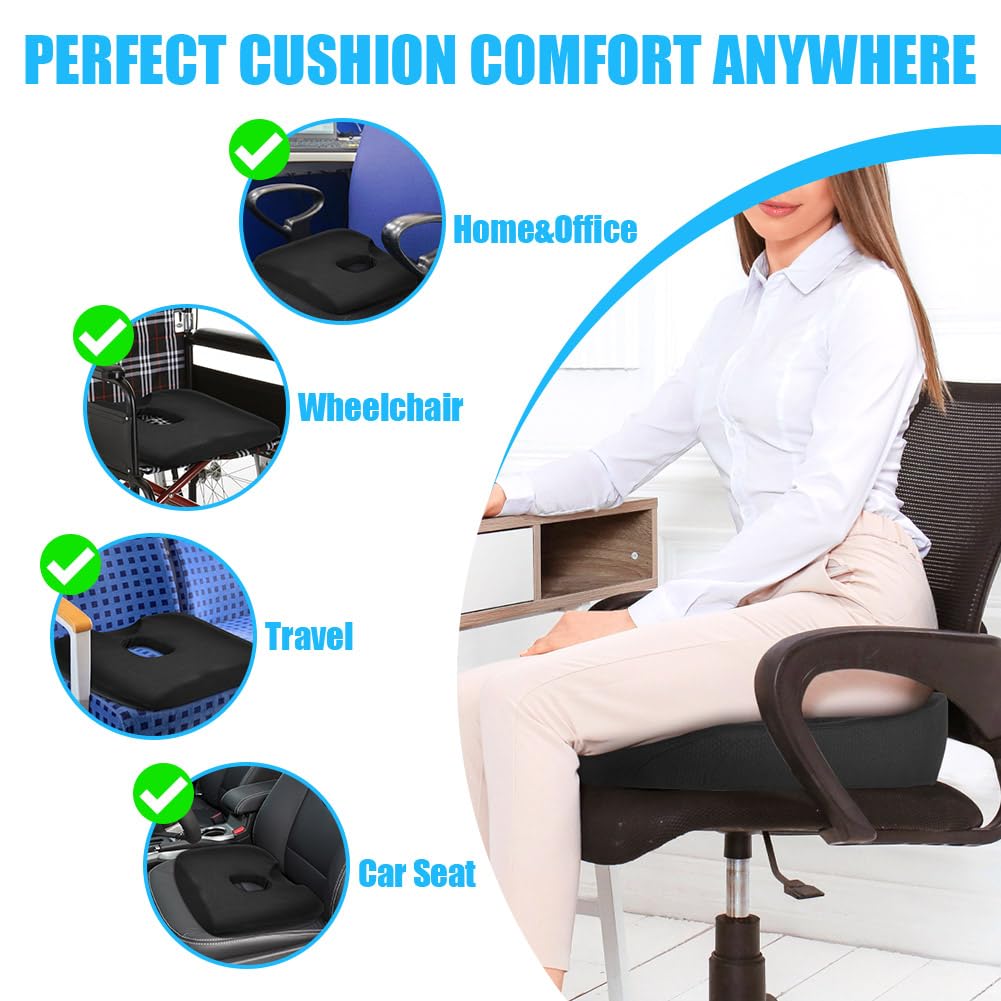 Ainiv Memory Foam Seat Cushion, Non-Slip Coccyx Cushion for Car Seat with Scientific Center Hole & U-Shaped Cutout, for Car Seat