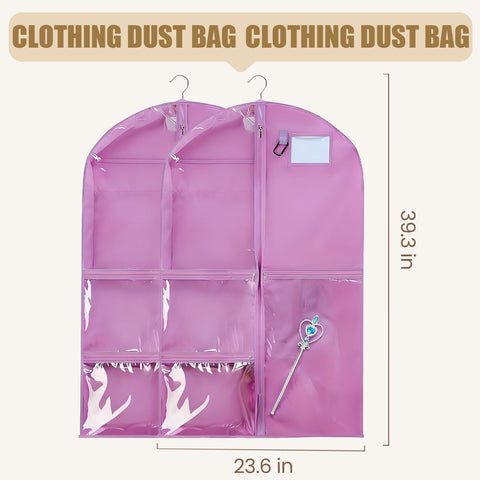 2 Pack 39.37 Inch Dance Costume Bag for Dancers, Hanging Garment Bags with Multiple Pockets, Clear Storage Organizer for Costumes