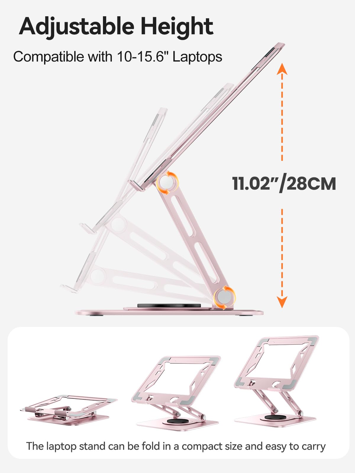 tounee Laptop Stand for Desk, Adjustable Computer Stand Holder with 360° Rotating Base, Ergonomic Laptop Riser Compatible with MacBook Pro Air