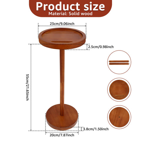 Solid Wood Pedestal Side Table, Small Round Coffee Table with Phone Holder & Weighted Base,21.65 Inch Enduring End Table Snack Desk for Small Spaces