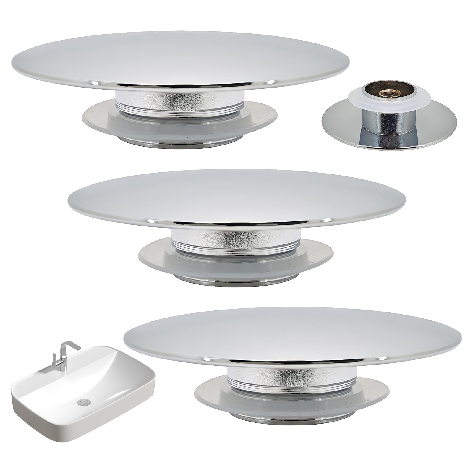 3 Pcs Pop Up Sink Plug Replacement 66mm,Chrome Click Clack Sink Plug Replacement,Pop Up Push Button Waste Stopper for Bathroom Sinks & Bathtubs