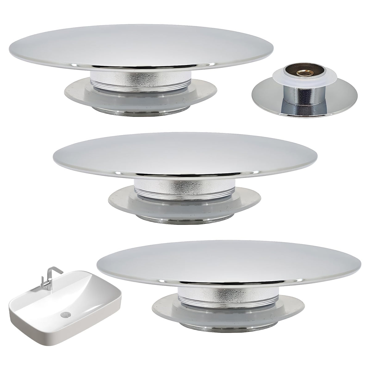 3 Pcs Pop Up Sink Plug Replacement 66mm,Chrome Click Clack Sink Plug Replacement,Pop Up Push Button Waste Stopper for Bathroom Sinks & Bathtubs