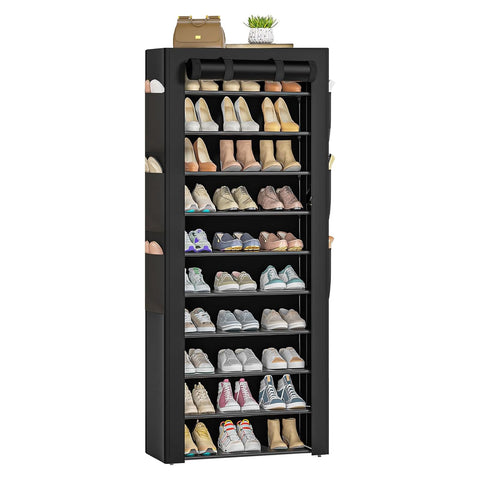 OYREL Shoe Rack with Cover, 10+1 Tier Tall 36-41 Pairs with 6 Side Pockets