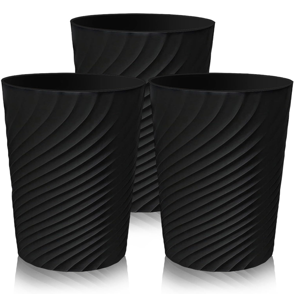 Exquilnova 3 Pack Waste Paper Bin,8L Plastic Rubbish Bin,Small Trash Bin with Stripe Design,Uncovered Trash Can,Waste Paper Basket for