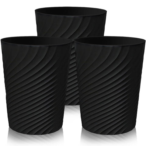 Exquilnova 3 Pack Waste Paper Bin,8L Plastic Rubbish Bin,Small Trash Bin with Stripe Design,Uncovered Trash Can,Waste Paper Basket for