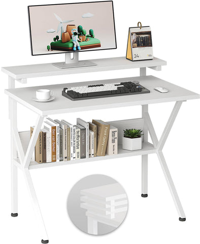 COTUBLR 70 x 48 cm Desk, Small Computer Desk for Small Spaces, Gaming Desk with Adjustable Monitor Stand, Modern Simple Style Compact Desk