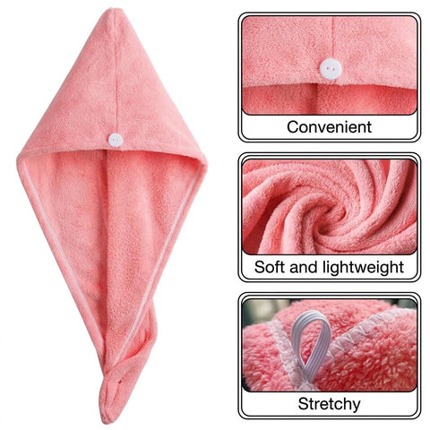 Derkiua 3 Pack Super Absorbent Microfiber Hair Towel Wrap, Quick Dry Twist Turban with Button Closure, Fast Drying Hair Cap for Shower