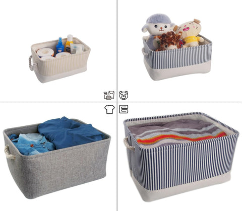 Mangata Fabric Storage Boxes, Open Storage Organizers, 3 Pack (Grey Stripe, Small)