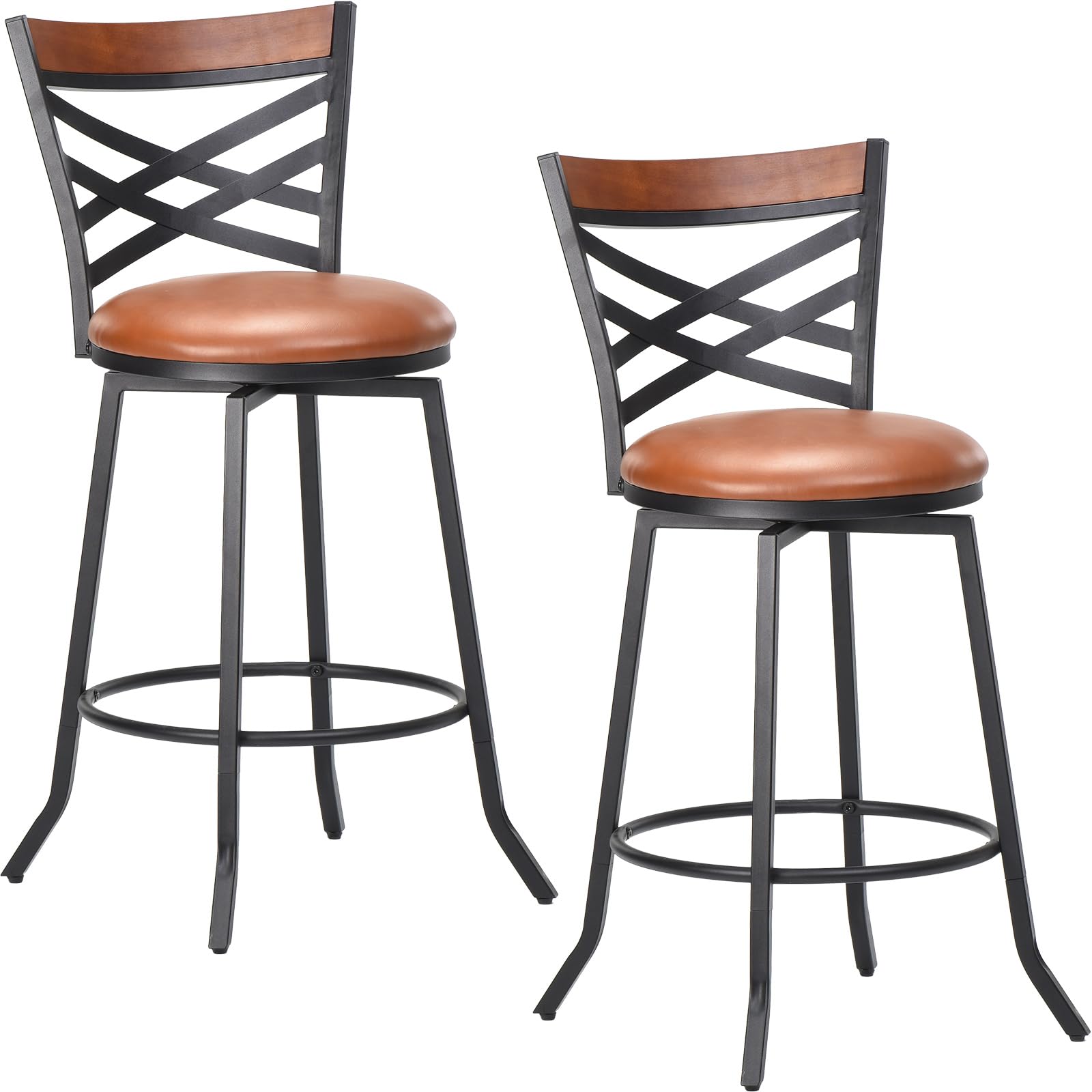 Farini Swivel Bar Stools Set of 2, Country Style Chairs with Back and Footrest for Kitchen Island, Pub, Restaurant